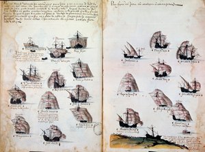 Savaş gemileri. Kral I. Manuel (1469 - 1521) döneminde Portekiz donanmasının anıları. 1505