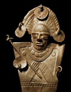 Kolomb öncesi sanat, Muisca uygarlığı: altın tören kostümü içinde kadın heykelciği (Tunjo). 15-17. yüzyıl. Bogota, Museo de Oro, Kolombiya - Kolomb öncesi sanat, Muisca kültürü (MS 15-17): tören kostümü giyen bir kadın, bir tunjonun altın heykeli