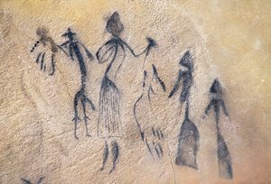 Stilize-natüralist tipte falik dans, Mezolitik sanat (duvar resmi) by Prehistoric Prehistoric