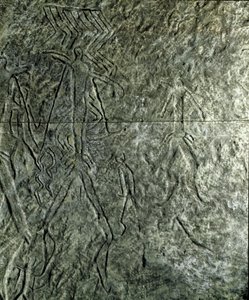 Tarih öncesi, kaya sanatı: insan figürlerinin petroglifleri (taş üzerine grafiti). neolitik, taş devri. (Azerbaycan) Bronz çağı. Bakü, Azerbaycan Devlet Din Tarihi Müzesi by Prehistoric Prehistoric