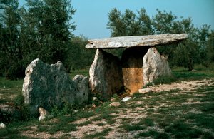 Prehistorya: Giriş koridoru ile Chianca dolmeninin görünümü. Taş Devri, Neolitik. MÖ 6.-3. yy. Bisceglie, Puglia, İtalya by Prehistoric Prehistoric