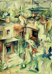 Village, c.1929 (gemiye serilen kağıt üzerine suluboya ve kurşun kalem)