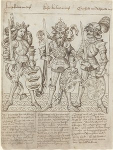 Kral Arthur, Charlemagne ve Boulogne Godfrey by Primary Master of the Strassburg Chronicle