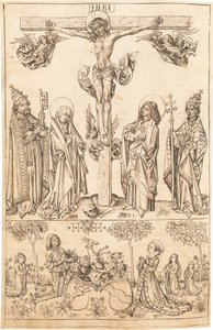 Bakire ve Azizler ve Hungerstein Ailesi ile Çarmıha Gerilme by Primary Master of the Strassburg Chronicle