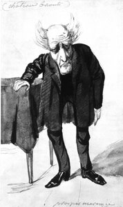 Francois Rene Fransız yazar, Chateaubriand vikontu (1768-1848) Fransız yazar, karikatür Prosper Merimee (gravür)