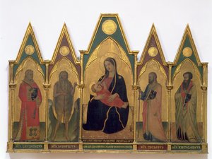 Azizler ile Alçakgönüllü Madonna (panelde tempera) by Puccio di Simone