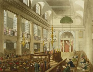 Sinagog, Dukes Place, Houndsditch, Ackermann'ın 'Microcosm of London'ından, Sunderland tarafından oyulmuş, 1809 (aquatint) by Pugin and Rowlandson
