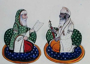 Fakir Nur-ud-din ve Sardar Atar Singh, c.1890 (kağıt üzerine suluboya) by Punjabi School