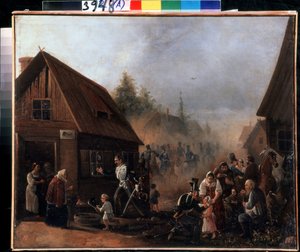 1812'de Rus Fransız Savaşı sahnesi (1812'de Rus Fransız Savaşı sahnesi). Pyotr İlyiç Baykov'un (1817-?) tablosu. Tuval üzerine yağlı boya, 45,3 x 55,5 cm by Pyotr Baykov
