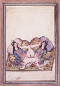 19. yüzyılın ortalarında bir Erotik Sahne by Qajar School