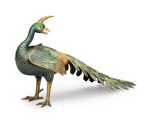 Cloisonné tavuskuşu şeklinde buhurdan