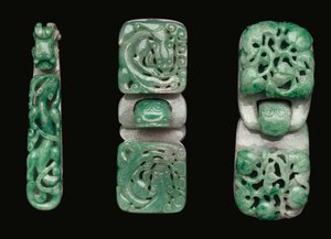 Bir grup jadeit kemer kancası ve tokası by Qing Dynasty Chinese School