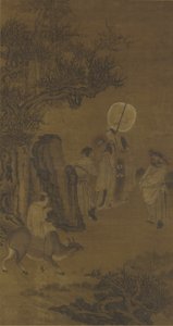 Başbakan Yang Su ve çalışkan gençlik, 17.-18. yüzyıl (ipek panel üzerine mürekkep ve renk) by Qing Dynasty Chinese School