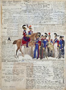 Yürüyerek ve at sırtında subaylar ve Harbiyeliler, Papalık Devletleri üniformaları by Quinto Cenni