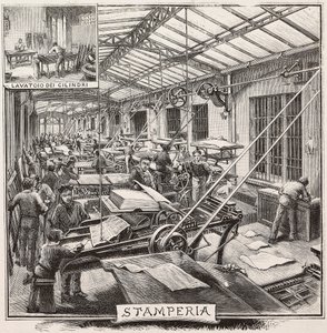 Fratelli Treves yayınevindeki matbaa, Milano, İtalya, Quinto Cenni