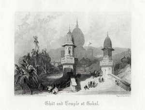 Ghat ve Temple at Gökul, Hindistan, c1838.