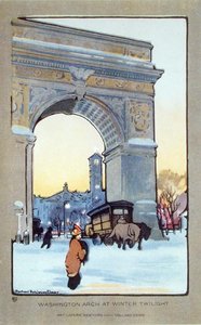 Kış Alacakaranlığında Washington Meydanı Kemeri, kartpostal, c.1914 (renkli taş) by Rachael Robinson (after) Elmer