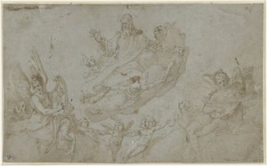 Tanrı Baba, müzik yapan melekler ile by Raffaellino da Reggio