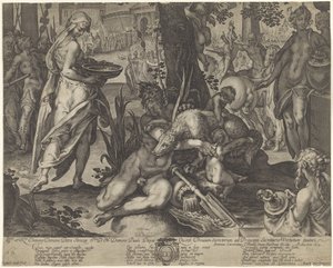 Vestal bakire Tuccia masumiyetini kanıtlamak için bir kevgir içinde su taşıyor by Raffaello Guidi