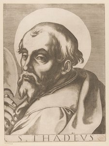 Heilige Judas Taddeüs S. Thadeus (nesne üzerindeki başlık) Christ, Mary en de twaalf apostelen (dizi adı) Kutsal Apostolik Koleji (dizi başlığı)