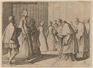 Avusturyalı Margaret Kardinallerin ve Rahiplerin Saygısını Alırken by Raffaello Schiaminossi