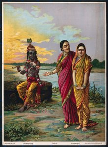 Krishna, 1900'den sonra bir sırdaş aracılığıyla Radha'ya olan aşkını ilan ediyor (renkli taş)
