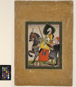 Bakhtawar Singh bir aslanı fetheder, c.1800 (kağıt üzerinde opak suluboya ve altın)