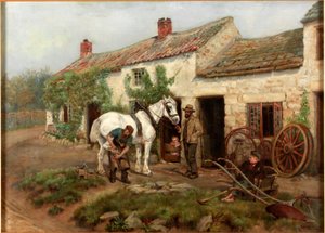 Smithy, Hexham Köprüsü Sonu, 1885 by Ralph Hedley