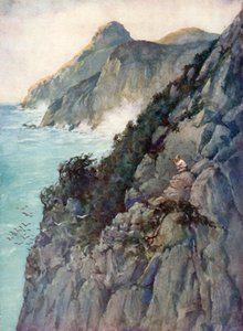 Daniel Defoe tarafından Robinson Crusoe için çizim (renkli taş)