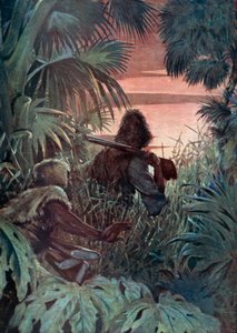 Daniel Defoe tarafından Robinson Crusoe için çizim (renkli taş)