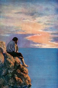 Daniel Defoe tarafından Robinson Crusoe için çizim (renkli taş)