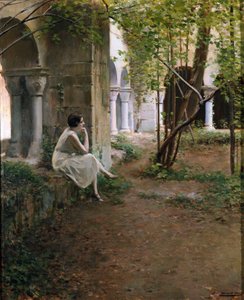 Bir Manastırda Meditasyon Yapan Genç Kadın by Ramon Casas i Carbo