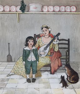 Oliver Goldsmith'in Deli Bir Köpeğin Ölümü Üzerine Bir Ağıt. Usta Bill Primrose hikayeyi söylemeye hazırlanıyor. Randolph Caldecott'un çizimi by Randolph Caldecott