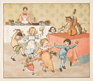 Hey, diddle, diddle, The Hey Diddle Diddle Resimli Kitaptan, pub.1882 (renkli gravür) by Randolph Caldecott