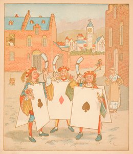 Korna üfleyiciler, iskambil kâğıtları giyiyor, 1880. by Randolph Caldecott