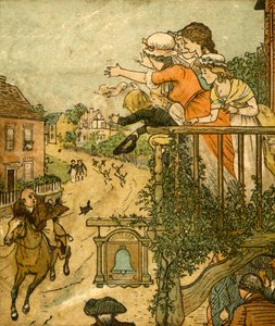 John Gilpin, karısı ve çocukları balkondan el sallarken, 1878, c1918, Bell Inn
