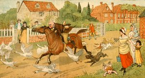 John Gilpin bir köyü dörtnala atlıyor, 1878, c1918. by Randolph Caldecott