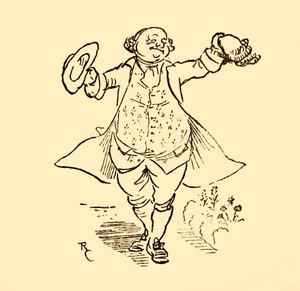 John Gilpins'in arkadaşı ona bir peruk ve bir şapka ödünç veriyor, 1878, c1918. by Randolph Caldecott