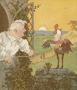 Jack'in Yaptığı Ev '' birikimli tekerleme. Bu sabah öten horoz... İllüstrasyon: Randolph Caldecott.