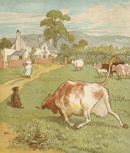 Jack'in Yaptığı Ev '' birikimli tekerleme. Bu, boynuzu buruşmuş, köpeği fırlatan inek... İllüstrasyon: Randolph Caldecott. by Randolph Caldecott