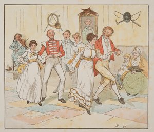 Asker ve Gelini, The Hey Diddle Diddle Resimli Kitaptan, pub.1882 (renkli gravür) by Randolph Caldecott