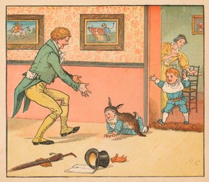 ...Bir Tavşan Derisi Bebek Kiraz Kuşunu sarmak için, c1880. by Randolph Caldecott