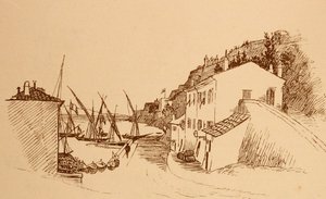 Fransa'nın güneyindeki yerel Fransız balıkçı köyü c1884 by Randolph Caldecott