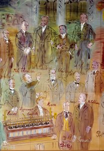 La Fee Electricite, detay: Farklı entelektüellerin ve bilim insanlarının portreleri: Jules Francois Joubert, Elihu Thomson, Ernst Werner Siemens, Charles Proteus Steinmetz, Marcel Deprez, Gaston Plante, Gabriel Lippmann, John Kerr, Maurice Leblanc, Humphre by Raoul Dufy