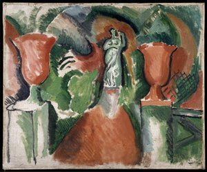 İki kırmızı vazolu heykel by Raoul Dufy