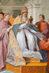 Teolojik Erdemler, Gregory IX ile Julius II olarak tasvir edilmiştir. by Raphael