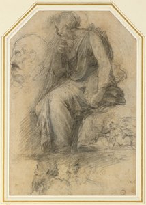 Oturan bir erkek aziz (St Paul): Study for the Disputa, WA1846.189 (beyaz kabartmalı kömür) by Raphael