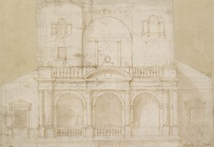 Mimari Tasarım (Villa Madama) (kirli beyaz kağıt üzerine kahverengi astarlı kalem ve kahverengi mürekkep) by Raphael