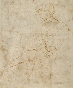 Madonna ve Çocuk, c.1505 (kağıt üzerine kalem ve kahverengi mürekkep) by Raphael