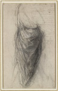 Arkadan Görünümdeki Bir Adamın Perdesi Çalışması (soluk devetüyü kağıt üzerinde kahverengimsi-siyah tebeşirle siyah beyaz tebeşirler, kısmen kütükler) by Raphael
